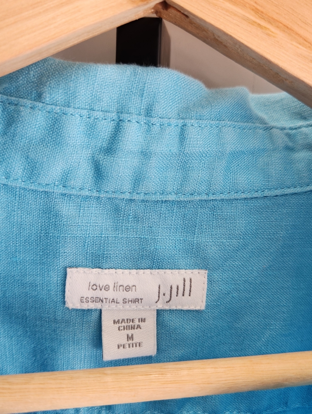 J Jill Love Linen Island Blue Button Down Shirt Size Medium Petite - Picture 4 of 9